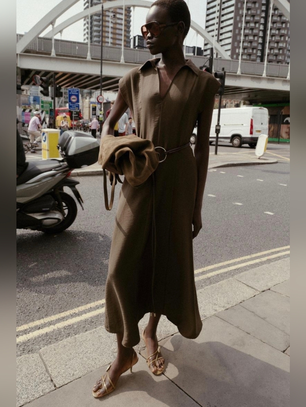 Zara Nwt Size S Women's Brown Collared Midi Dress